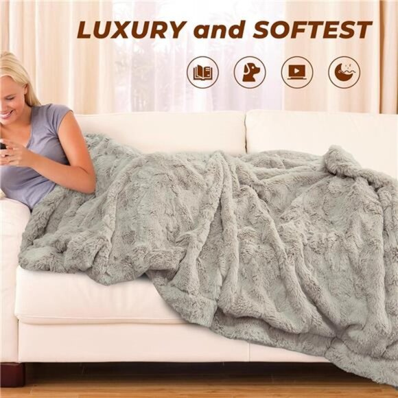 Faux Fur Luxury Throw Blanket,Double Side Soft Fluffy Shaggy Fuzzy Blanket - Picture 5 of 7